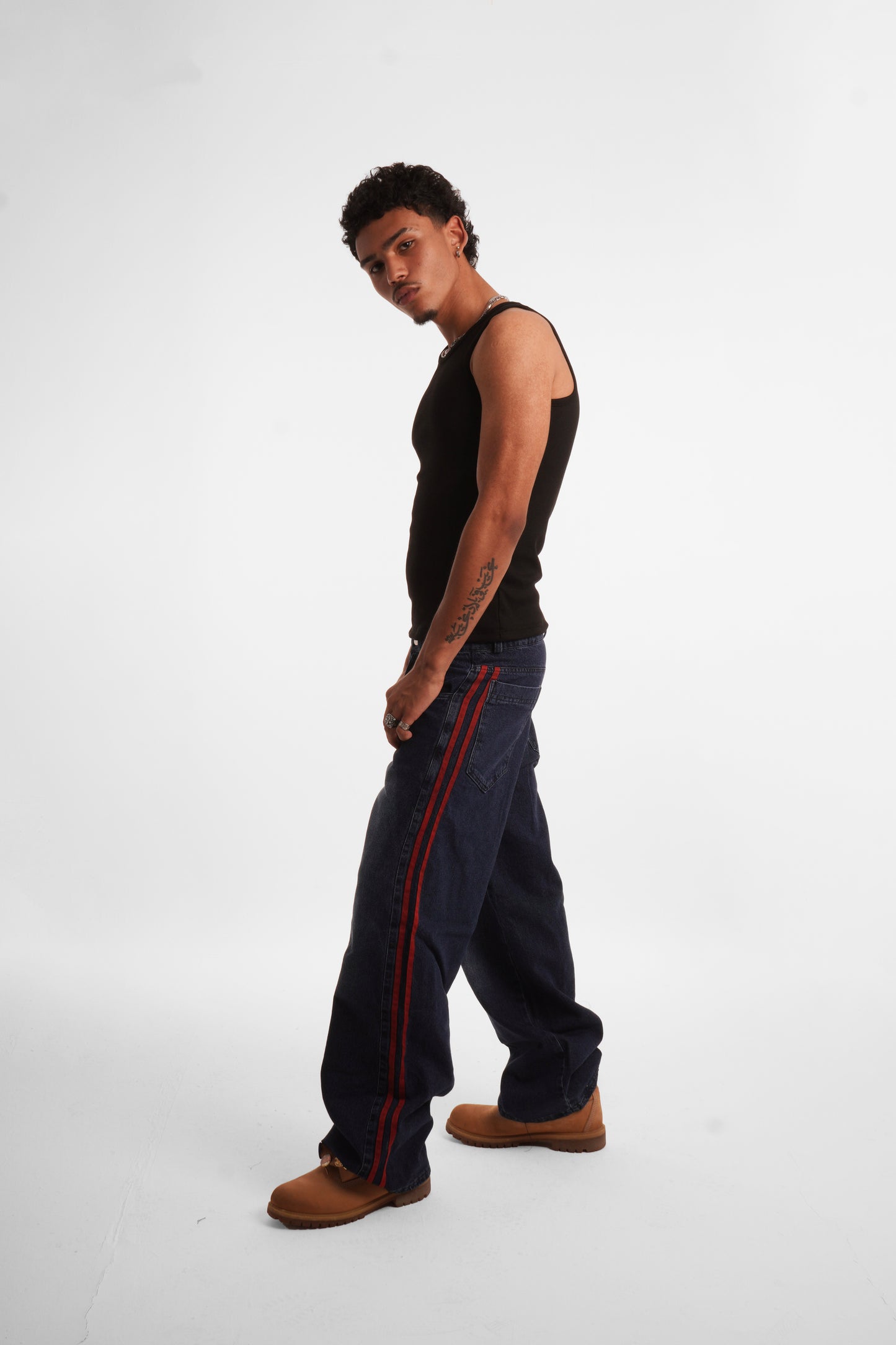 Red Barred Denim Pants