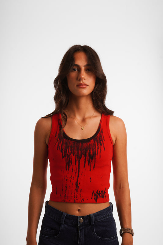 Drippy Cropped Tank - Red