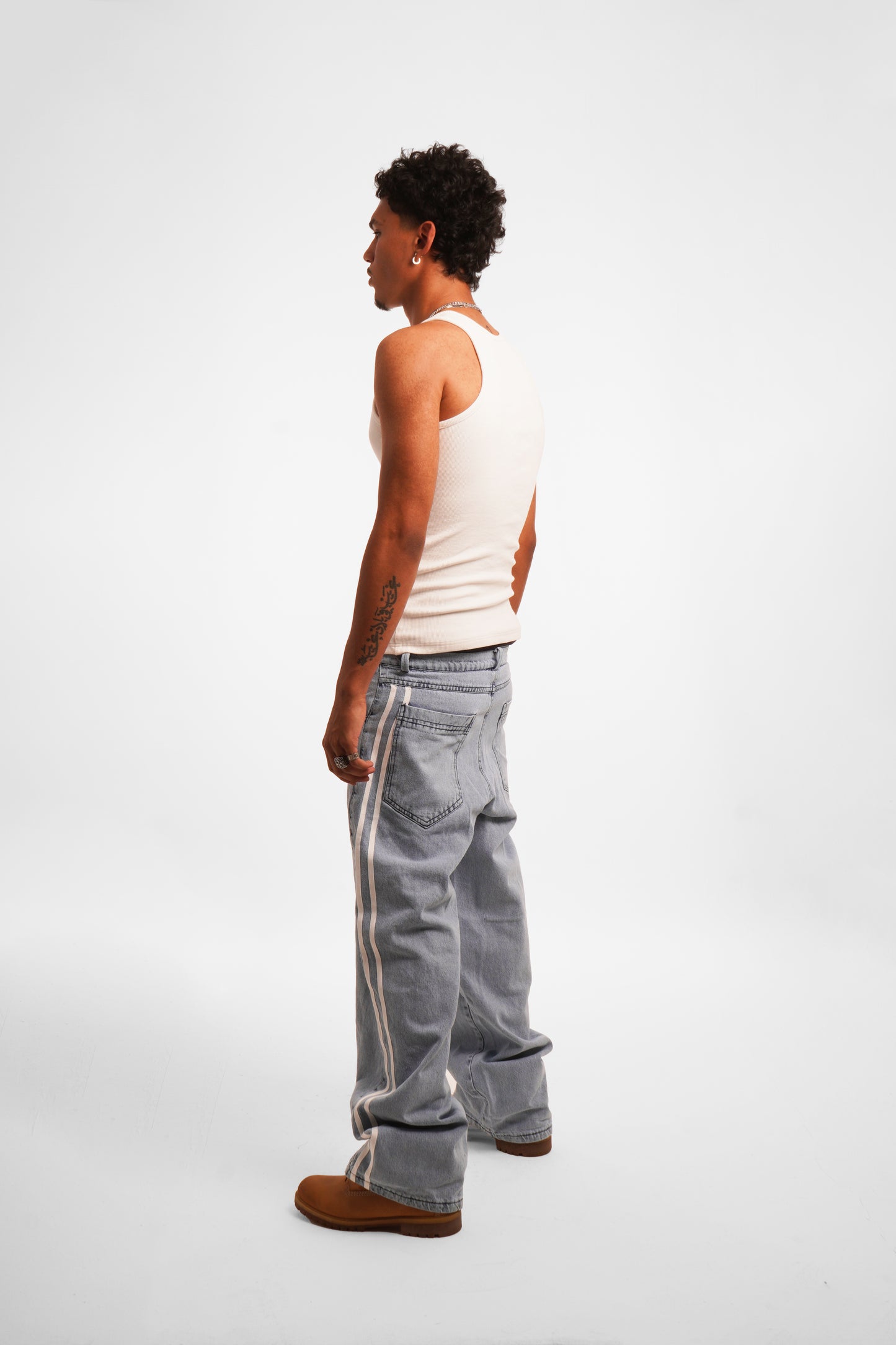 White Barred Denim Pants