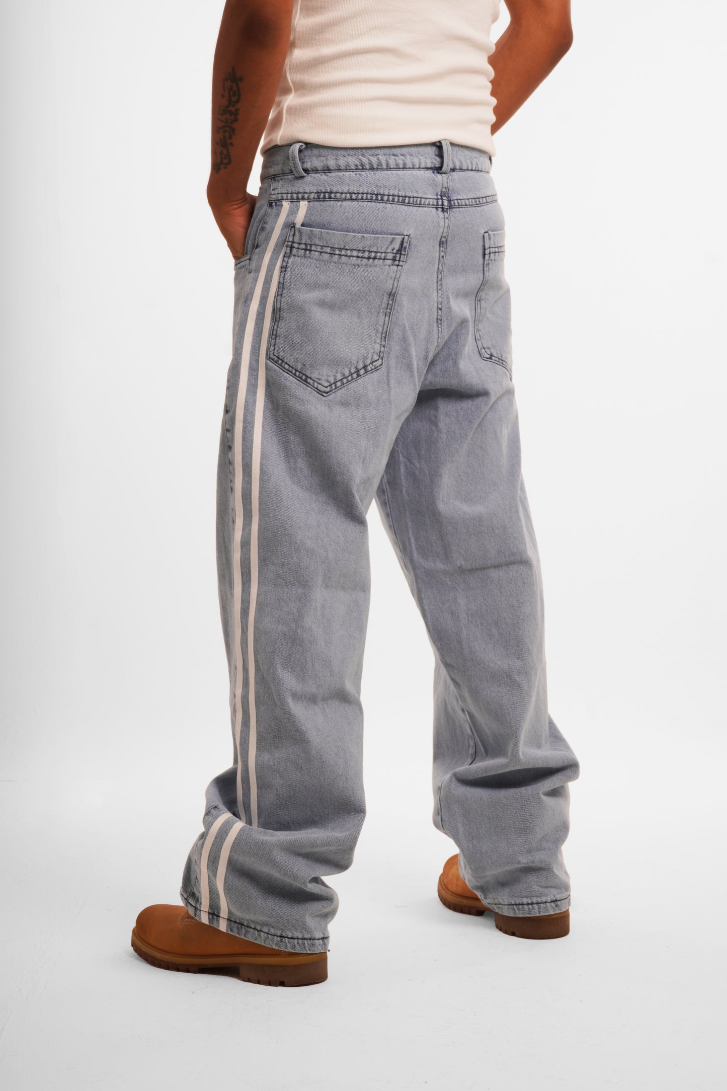 White Barred Denim Pants