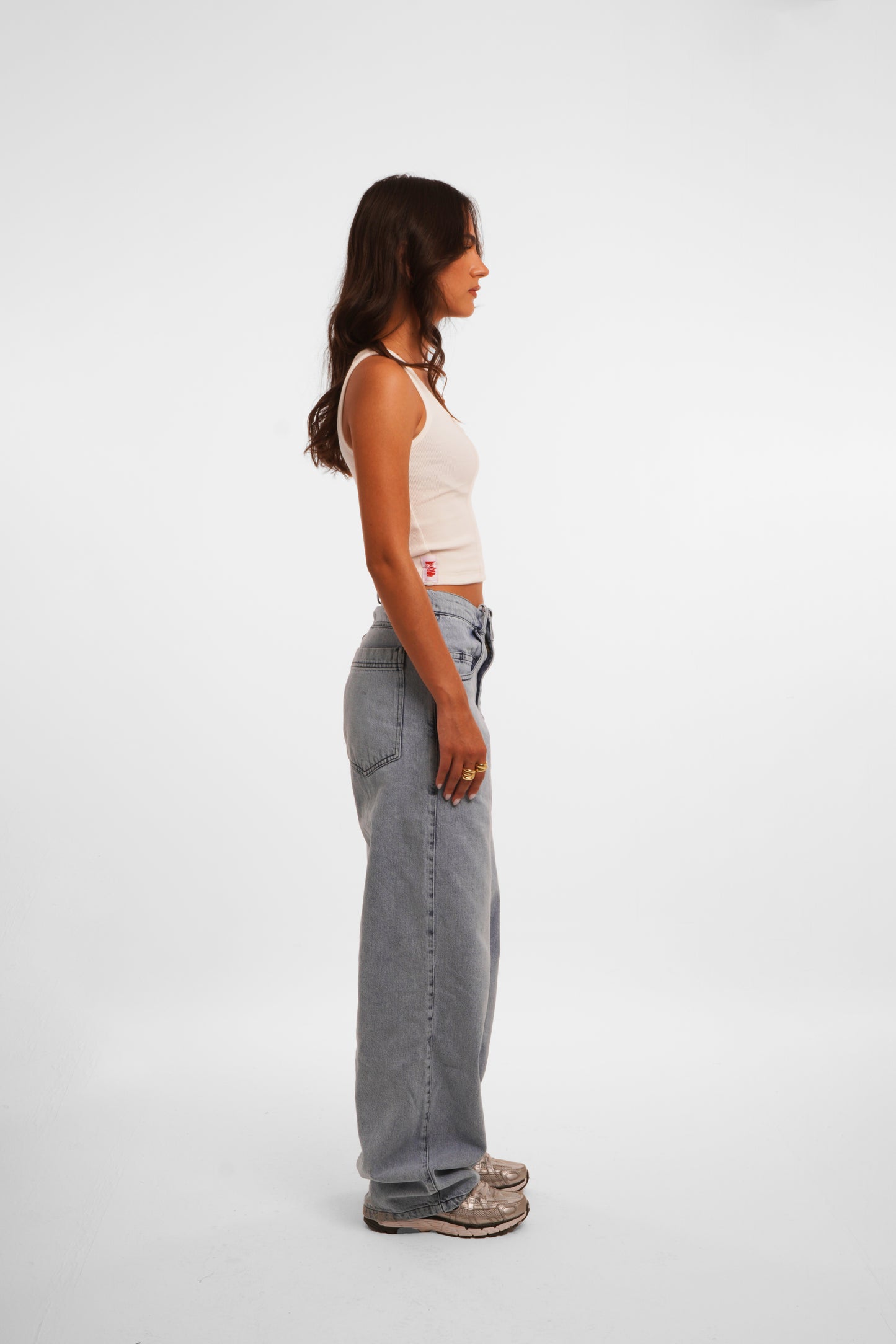 White Barred Denim Pants