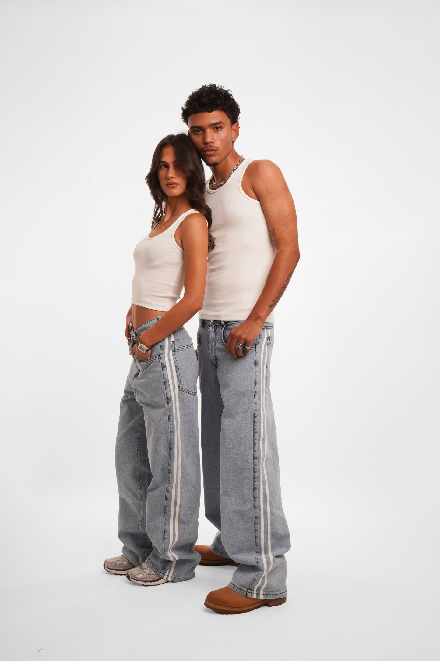 White Barred Denim Pants