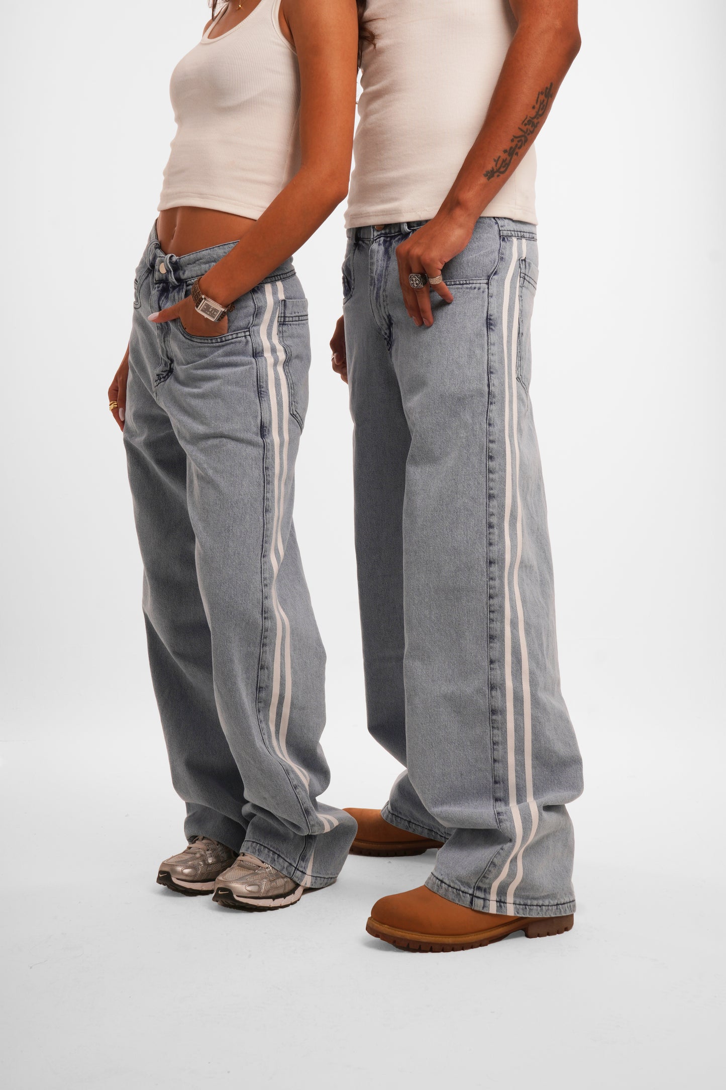 White Barred Denim Pants